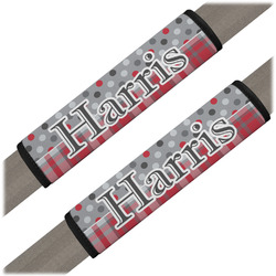 Red & Gray Dots and Plaid Seat Belt Covers (Set of 2) (Personalized)