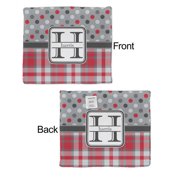 Red & Gray Dots and Plaid Security Blanket - Front & Back View