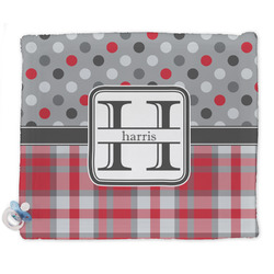 Red & Gray Dots and Plaid Security Blanket - Single Sided (Personalized)