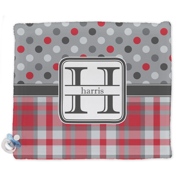 Custom Red & Gray Dots and Plaid Security Blanket (Personalized)