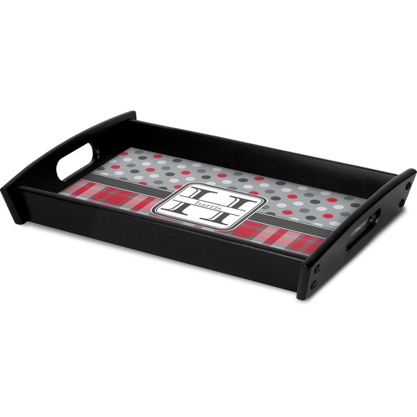 Red & Gray Dots and Plaid Serving Tray Black - Corner