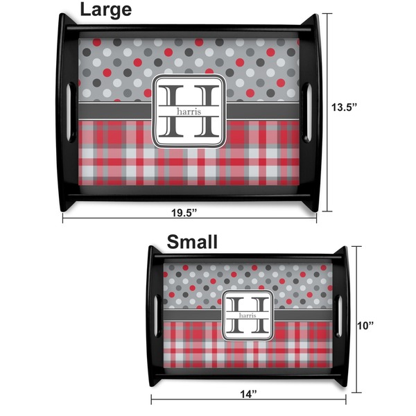 Red & Gray Dots and Plaid Serving Tray Black Sizes