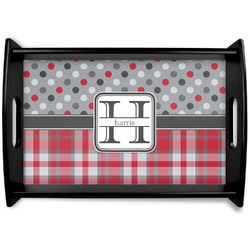 Red & Gray Dots and Plaid Wooden Trays (Personalized)