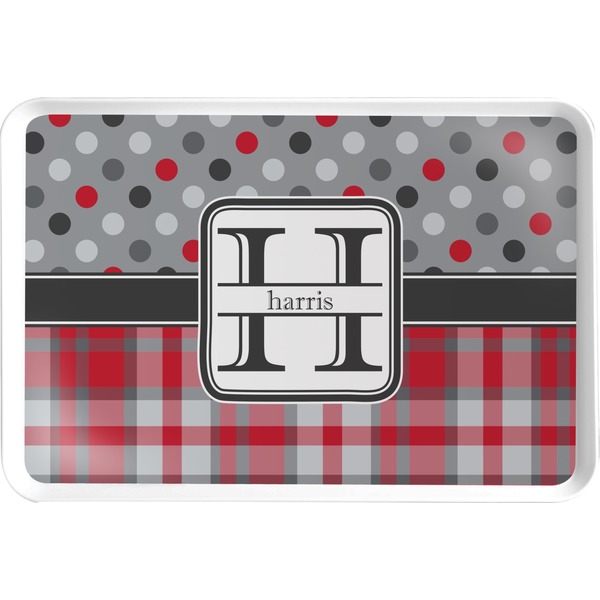 Custom Red & Gray Dots and Plaid Serving Tray (Personalized)