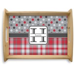 Red & Gray Dots and Plaid Natural Wooden Tray - Large (Personalized)