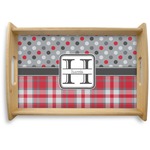 Red & Gray Dots and Plaid Natural Wooden Tray - Small (Personalized)