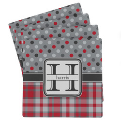Red & Gray Dots and Plaid Absorbent Stone Coasters - Set of 4 (Personalized)