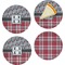 Red & Gray Dots and Plaid Set of Appetizer / Dessert Plates