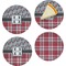 Red & Gray Dots and Plaid Set of 4 Glass Appetizer / Dessert Plate 8" (Personalized)