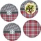 Red & Gray Dots and Plaid Set of 4 Glass Lunch / Dinner Plate 10" (Personalized)