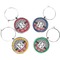 Red & Gray Dots and Plaid Set of Silver Wine Wine Charms