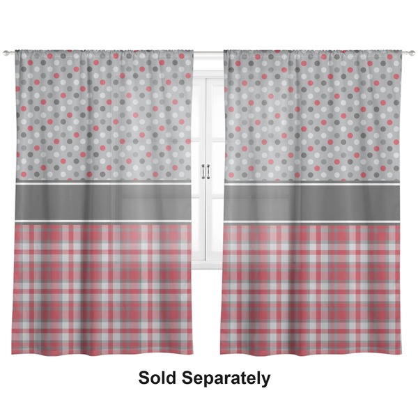 Red & Gray Dots and Plaid Sheer Curtains