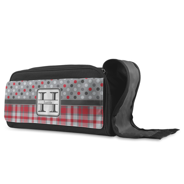 Red & Gray Dots and Plaid Shoe Bags - ANGLE (Open)