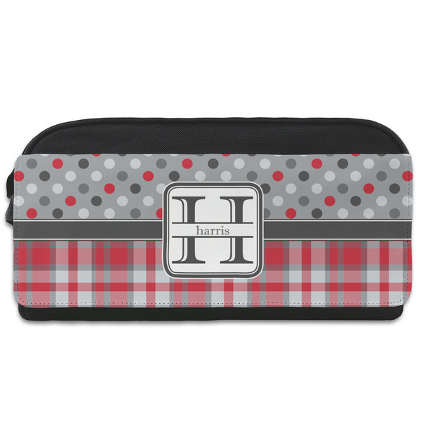 Custom Red & Gray Dots and Plaid Shoe Bag (Personalized)