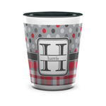 Red & Gray Dots and Plaid Ceramic Shot Glass - 1.5 oz - Two Tone - Single (Personalized)