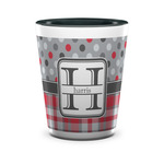 Red & Gray Dots and Plaid Ceramic Shot Glass - 1.5 oz - Two Tone - Set of 4 (Personalized)