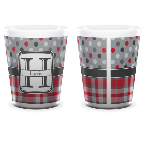 Red & Gray Dots and Plaid Shot Glass - White - APPROVAL