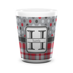 Red & Gray Dots and Plaid Ceramic Shot Glass - 1.5 oz - White - Set of 4 (Personalized)