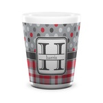Red & Gray Dots and Plaid Ceramic Shot Glass - 1.5 oz - White - Set of 4 (Personalized)