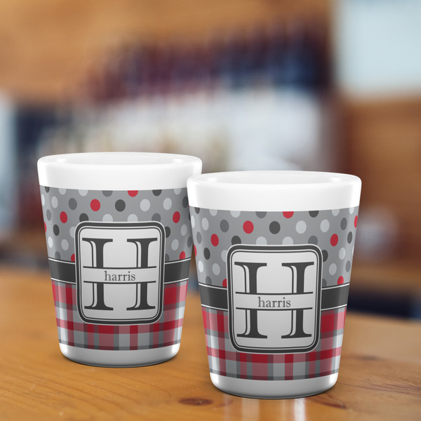 Red & Gray Dots and Plaid Shot Glass - White - LIFESTYLE