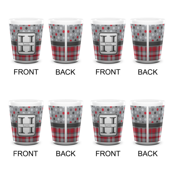 Red & Gray Dots and Plaid Shot Glass - White - Set of 4 - APPROVAL