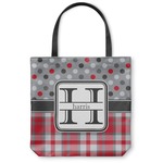 Red & Gray Dots and Plaid Canvas Tote Bag - Large - 18"x18" (Personalized)