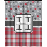 Red & Gray Dots and Plaid Extra Long Shower Curtain - 70"x84" (Personalized)