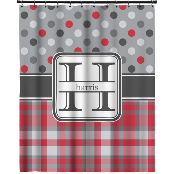 Custom Red & Gray Dots and Plaid Extra Long Shower Curtain - 70"x84" (Personalized)