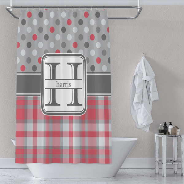 Red & Gray Dots and Plaid Shower Curtain Lifestyle