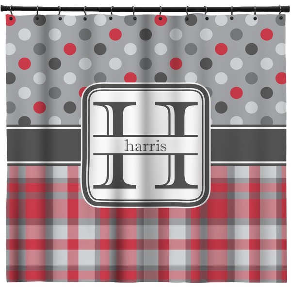 Custom Red & Gray Dots and Plaid Shower Curtain - Custom Size (Personalized)
