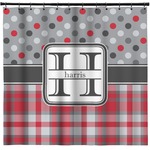 Red & Gray Dots and Plaid Shower Curtain (Personalized)