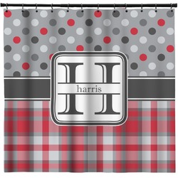 Red & Gray Dots and Plaid Shower Curtain - 71" x 74" (Personalized)