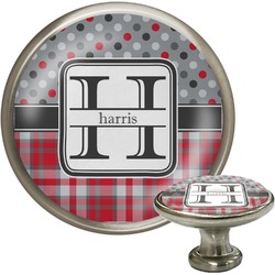 Red & Gray Dots and Plaid Cabinet Knob (Personalized)