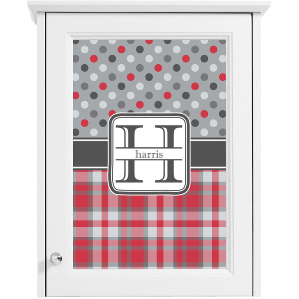 Red & Gray Dots and Plaid Single White Cabinet Decal