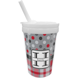 Red & Gray Dots and Plaid Sippy Cup with Straw (Personalized)
