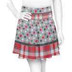 Red & Gray Dots and Plaid Skater Skirt - Medium