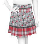 Red & Gray Dots and Plaid Skater Skirt - X Small