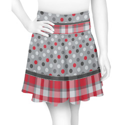 Red & Gray Dots and Plaid Skater Skirt - Large (Personalized)
