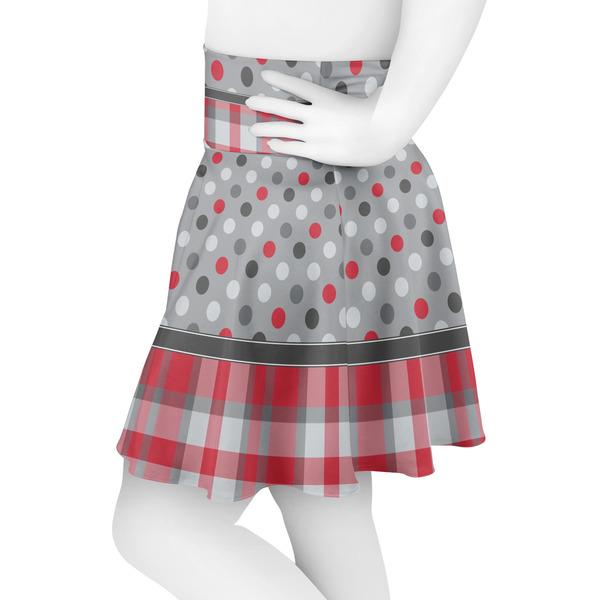 Red & Gray Dots and Plaid Skater Skirt - Side