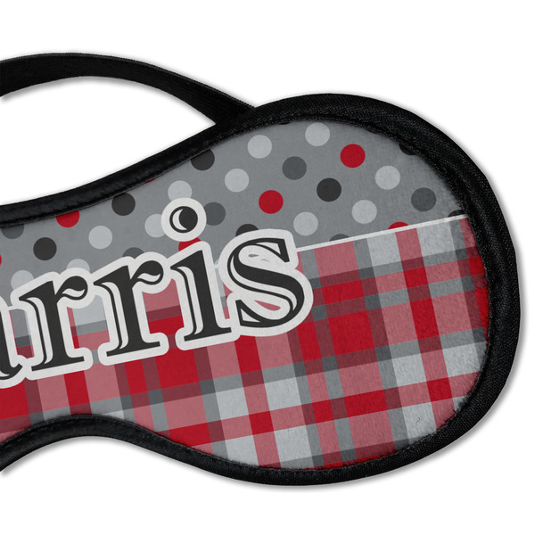 Red & Gray Dots and Plaid Sleeping Eye Mask - DETAIL Large
