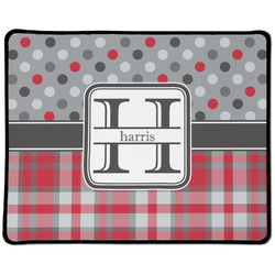 Red & Gray Dots and Plaid Large Gaming Mouse Pad - 12.5" x 10" (Personalized)
