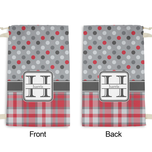 Red & Gray Dots and Plaid Small Laundry Bag - Front & Back View