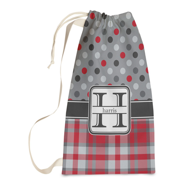 Custom Red & Gray Dots and Plaid Laundry Bags - Small (Personalized)