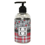 Red & Gray Dots and Plaid Plastic Soap / Lotion Dispenser (8 oz - Small - Black) (Personalized)