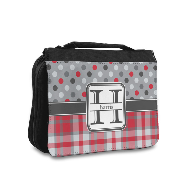 Custom Red & Gray Dots and Plaid Toiletry Bag - Small (Personalized)