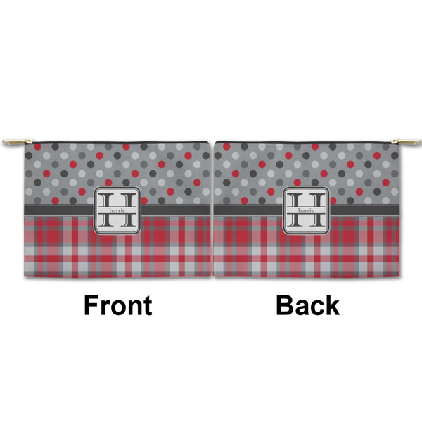 Red & Gray Dots and Plaid Small Zipper Pouch Approval (Front and Back)