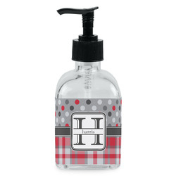 Red & Gray Dots and Plaid Glass Soap & Lotion Bottle - Single Bottle (Personalized)