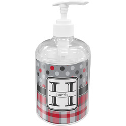 Red & Gray Dots and Plaid Acrylic Soap & Lotion Bottle (Personalized)