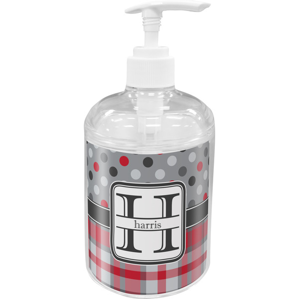 Red & Gray Dots and Plaid Bathroom Accessories Set (Personalized)