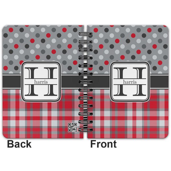 Red & Gray Dots and Plaid Spiral Journal 5 x 7 - Apvl
